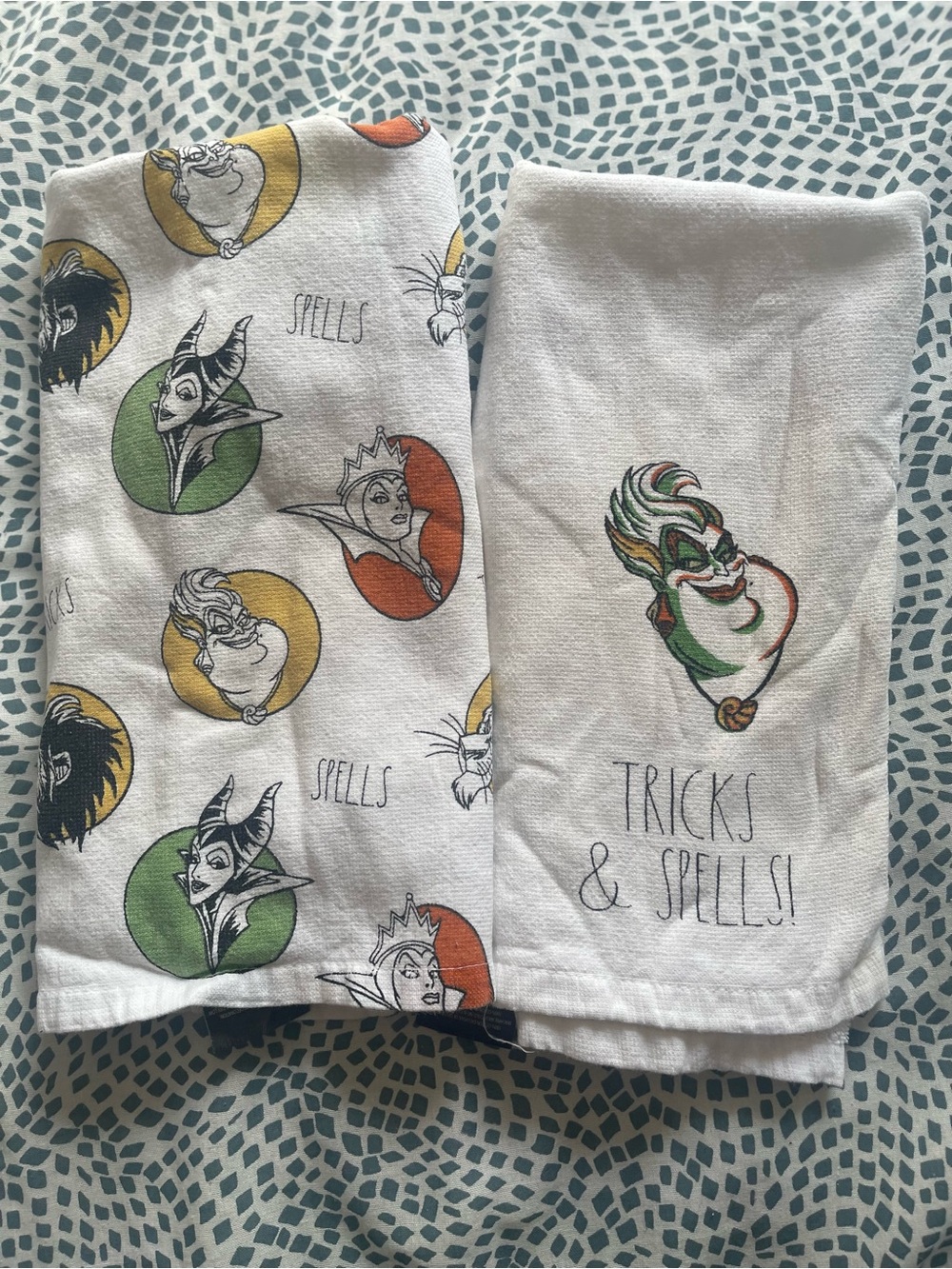 Rae Dunn Disney Villains White Cotton Kitchen Towels - Tricks & Spells Set
